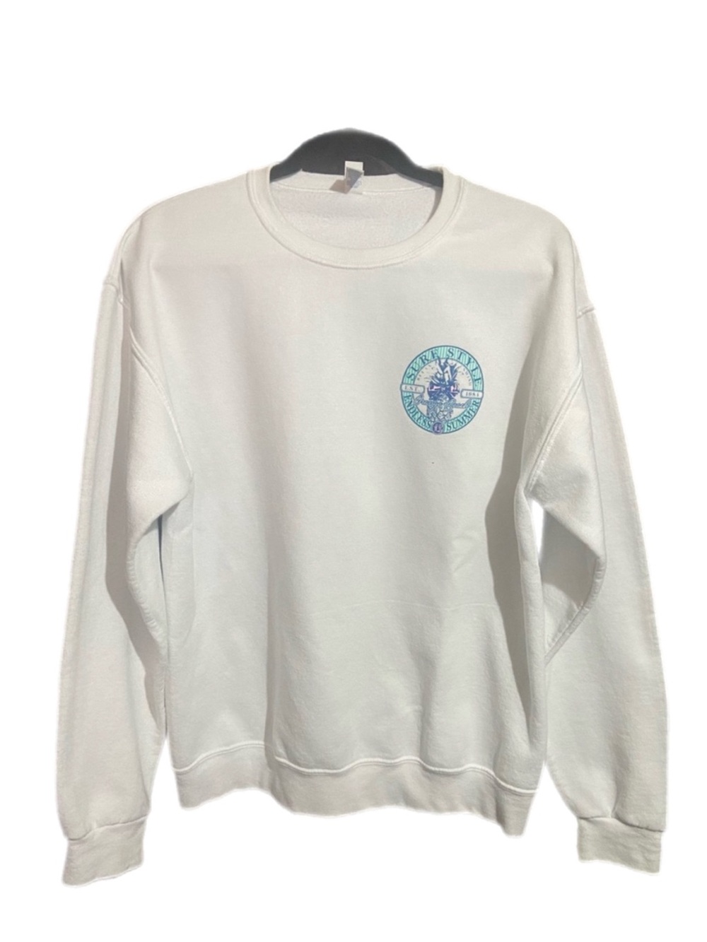 Vntg Jerzees NuBlend White Sweatshirt Crewneck Surfing Orange Beach 1984 Medium